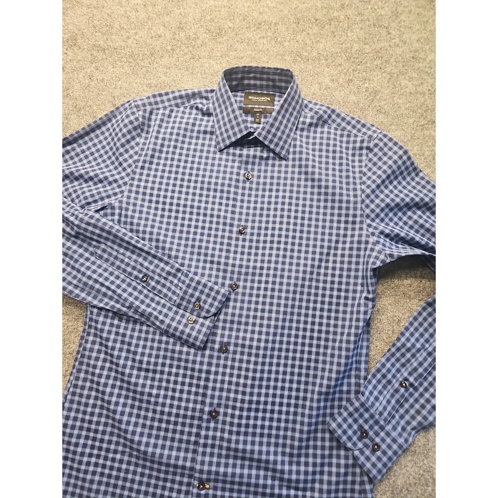 Bonobos Shirt Mens Medium Long Tailored Fit Blue Plaid Long Sleeve Button Up